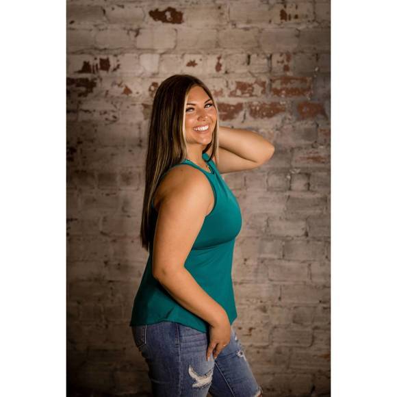 NEW PHIERCE FASHIONS flowy bra free tank top in teal - Picture 3 of 3